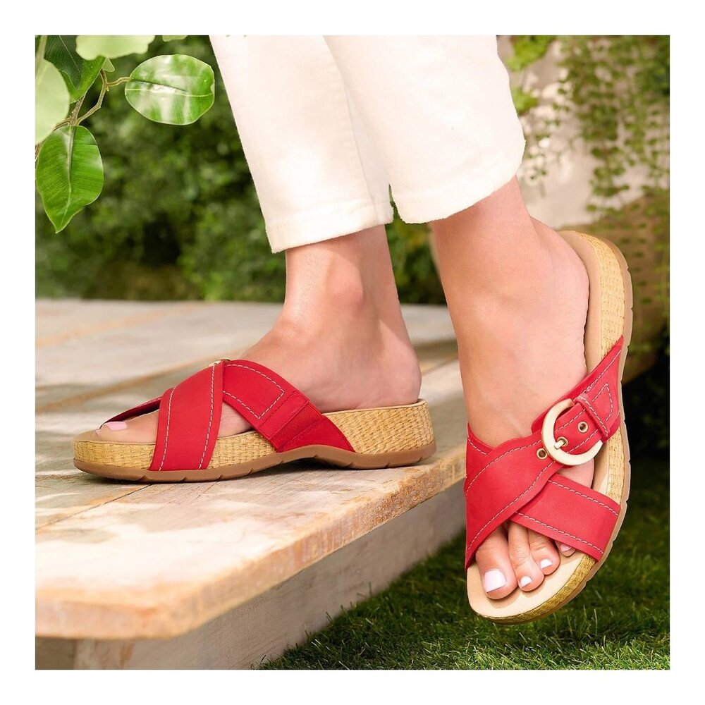 Clarks Reileigh May Leather & Raffia Slide Slip On Sandals Women's Size 12